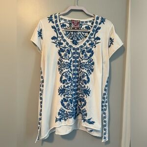 Johnny Was Ivory and Navy Floral Tunic